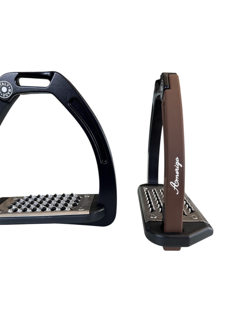 Nylon Balanced Safety Stirrup Svart/Brun Amerigo