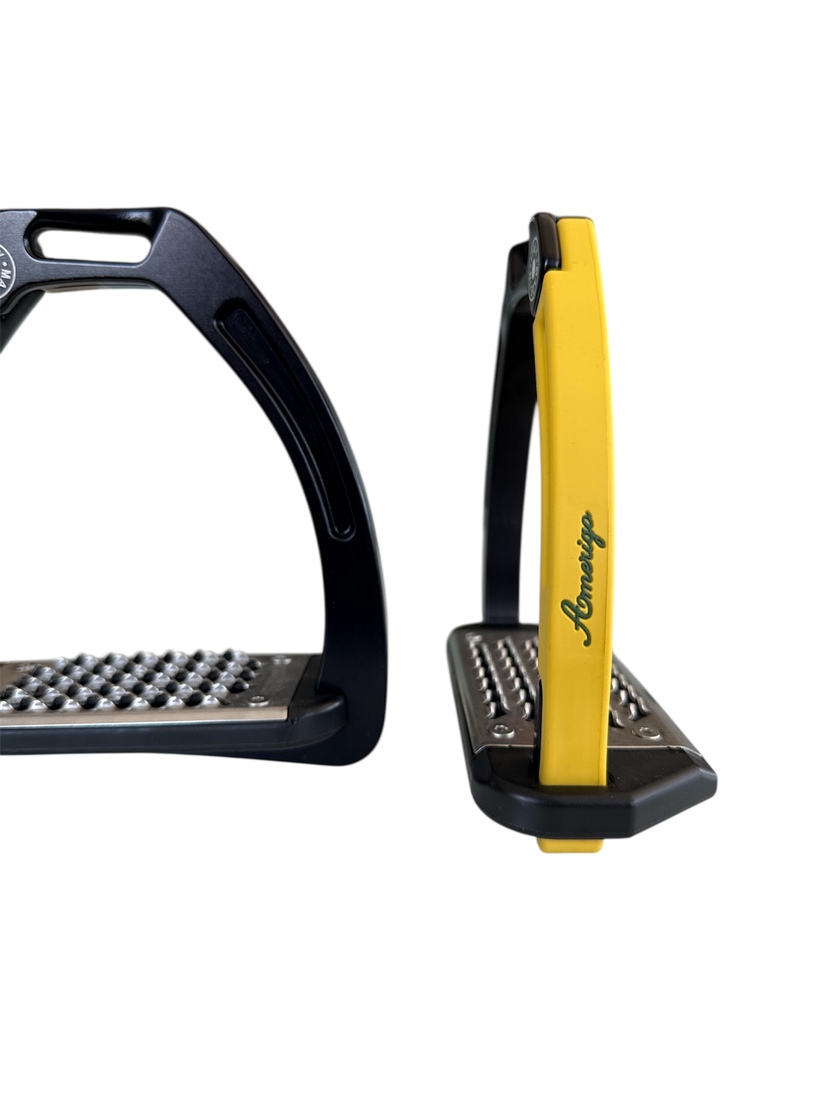 Nylon Balanced Safety Stirrup Svart/Gul Amerigo