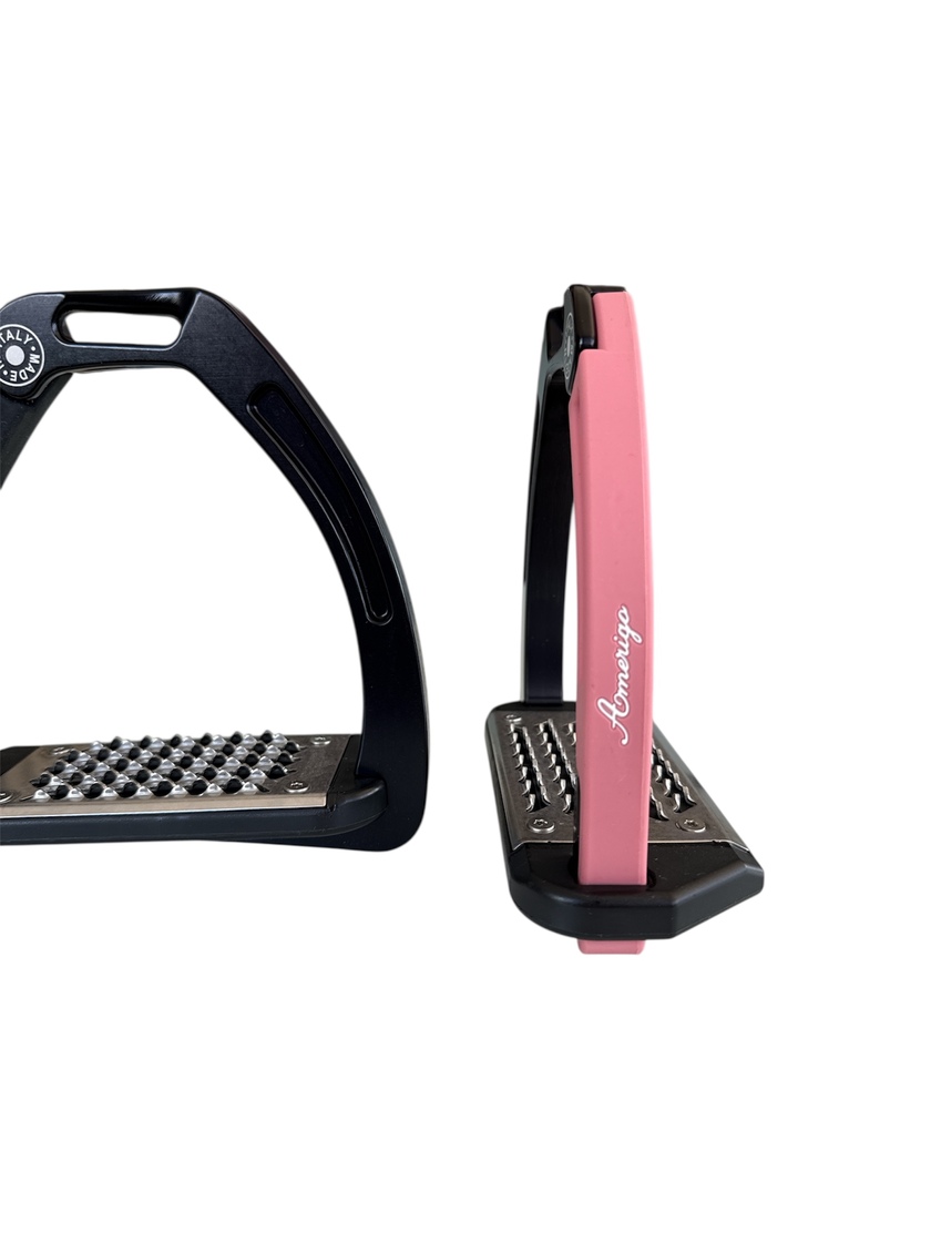 Nylon Balanced Safety Stirrup Svart/Rosa Amerigo