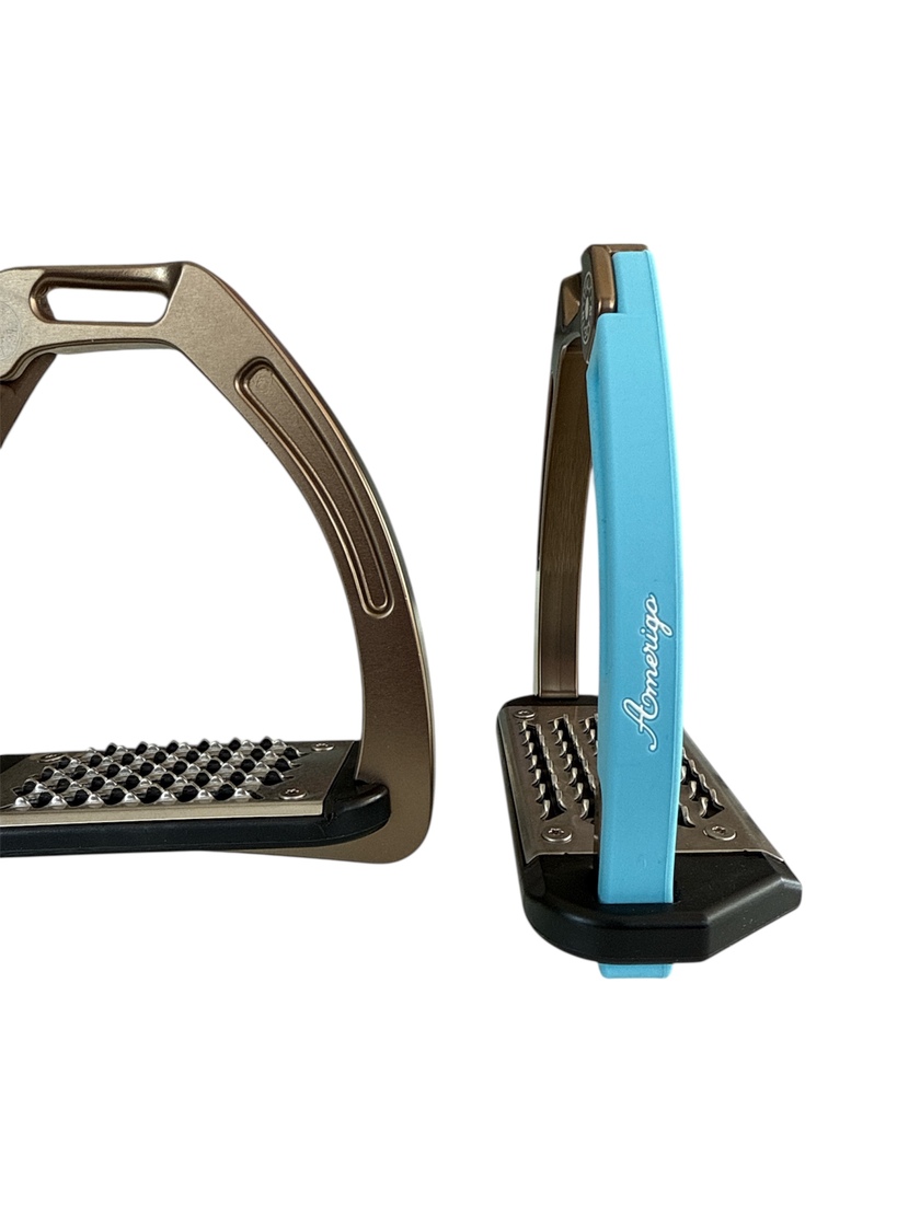 Nylon Balanced Safety Stirrup Brons/Ljusblå Amerigo